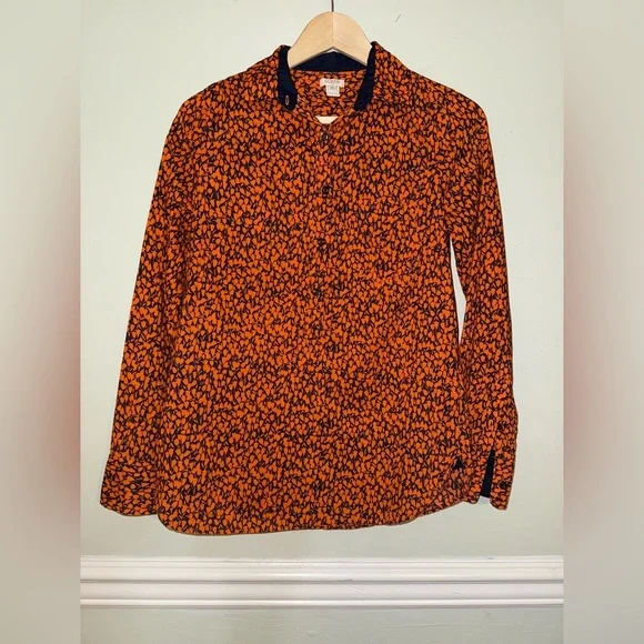 J. Crew Vibrant Orange and Navy Tulip Pattern Women's Button Down Shirt Size XS - Picture 3 of 9